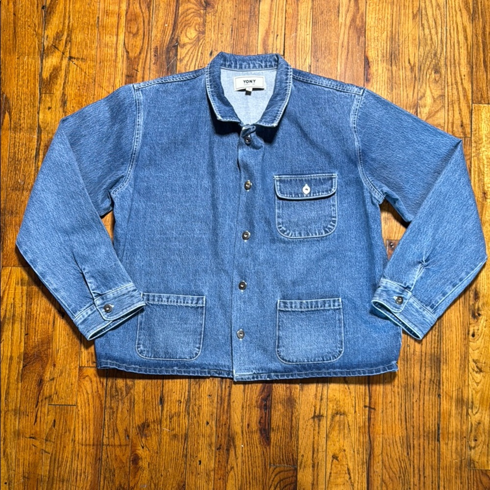 YONY Denim Chore Jacket Made in USA Medium Blue Wash Patch Pocket Minimal XL - Picture 2 of 13